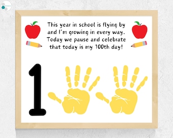 100 Days of School Handprint Art Poem, 100 Days Preschool Craft, 100 Days PreK Activity, 100th Day School Activity, 100 Days Handprint Poem