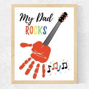 My Dad Rocks Handprint Art Craft, Father&#39;s Day Handprint from Toddler Baby Son Daughter, Dad Birthday Handprint, Preschool Daycare Activity