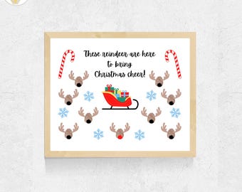 Christmas Fingerprint Art Craft Printable, Rudolph Reindeer Craft for Kids