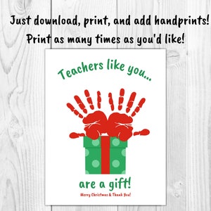 Preschool Teacher Christmas Gift Handprint Card, Toddler Teacher Gift, Daycare Teacher Gift, Teacher Thank You Card, Christmas Handprint image 4