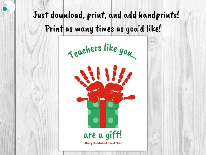 Preschool Teacher Christmas Gift Handprint Card, Toddler Teacher Gift, Daycare Teacher Gift, Teacher Thank You Card, Christmas Handprint image 4