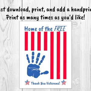 Veterans Handprint Craft from Kids | Printable Veterans Day Craft, Thank You Veterans Day Gift from Toddler Baby Kids, Veterans Day Card image 4