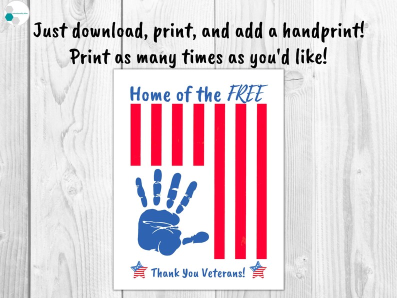 Veterans Handprint Craft from Kids | Printable Veterans Day Craft, Thank You Veterans Day Gift from Toddler Baby Kids, Veterans Day Card image 4