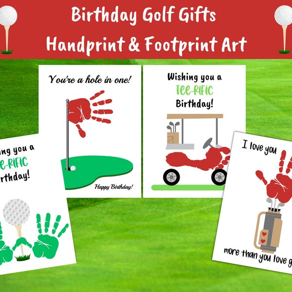 Golf Birthday Handprint Crafts, Dad Golf Gift from Baby Toddler Kids, Golf Footprint Art, Golf Birthday Card Printable, Golf Gift Printable