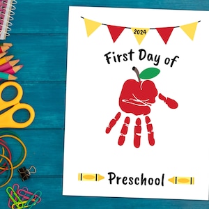 First Day of Preschool Handprint Craft Apple, Back to School Handprint Art, Back to Preschool Craft, 1st Day of Preschool Activity Printable image 2