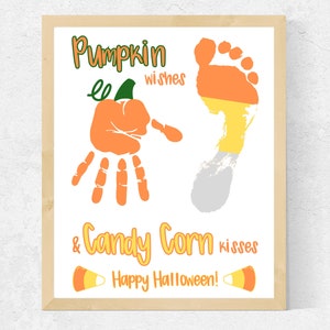 Candy Corn handafdruk voetafdruk Craft, Happy Halloween handafdruk kunst, ambacht voor peuters Baby Preschool, pompoen wensen Candy Corn Kisses kunst
