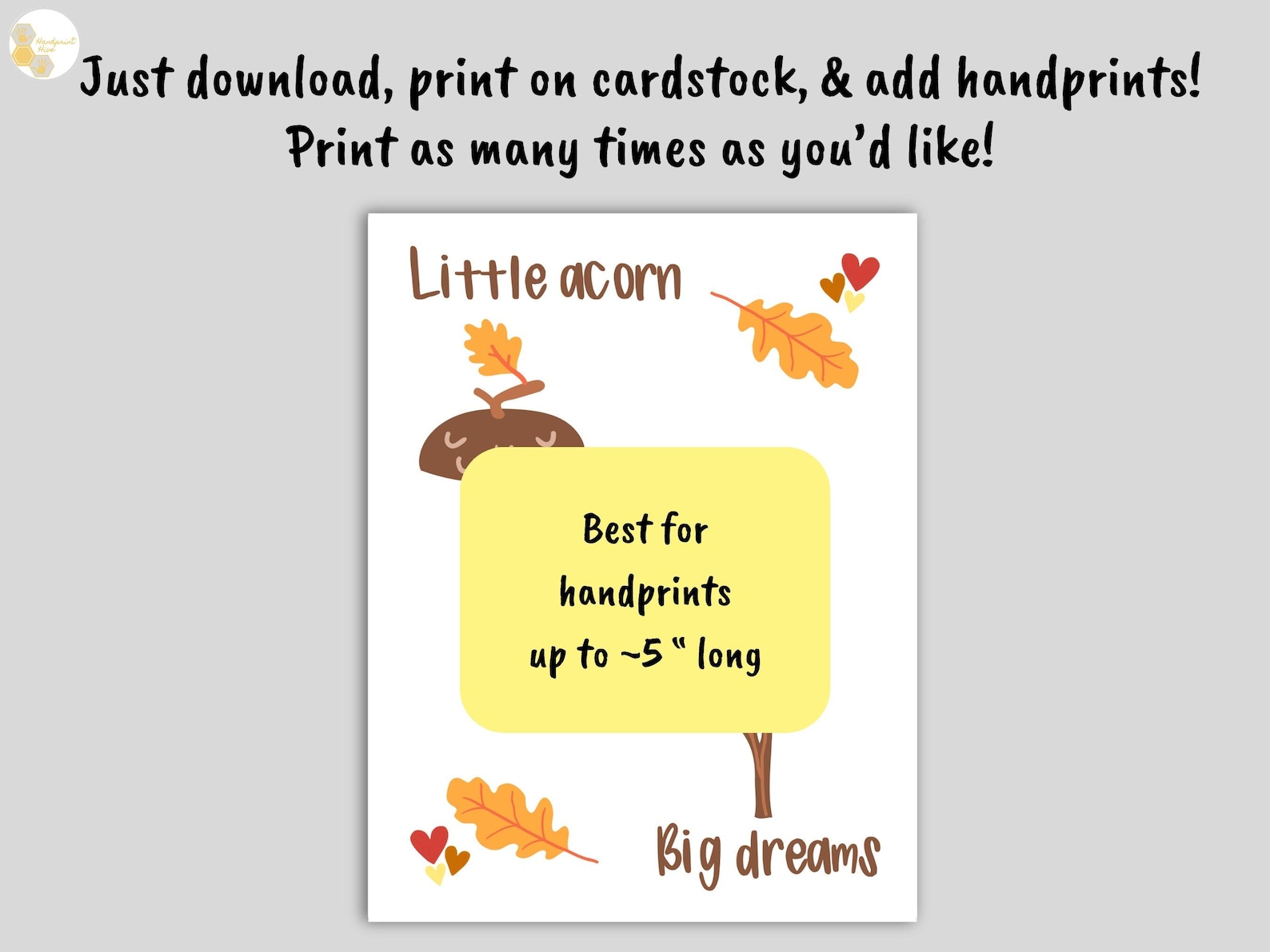 Fall Handprint Art Craft Printable, Little Acorn Fall Craft for Kids ...