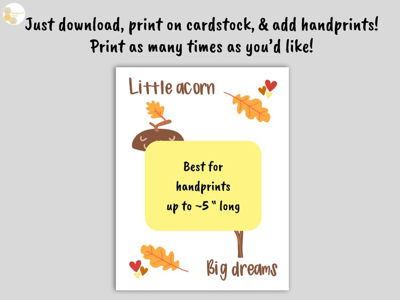Fall Handprint Art Craft Printable, Little Acorn Fall Craft for Kids ...