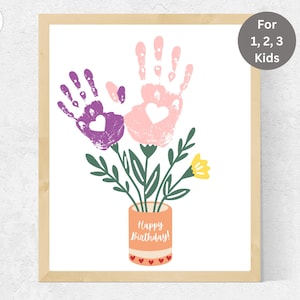 Artesanato de impressão manual de aniversário, impressão manual de aniversário da vovó, impressão manual de aniversário da mãe, presente DIY de netos, crianças, irmãos, criança pequena, bebê, infantil