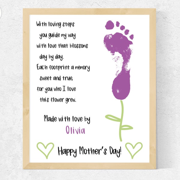 Mother's Day Footprint Art Poem, Preschool Toddler Mother's Day Craft Grandma Mom Gift from Baby, Flower Footprint Craft Mother's Day Poem