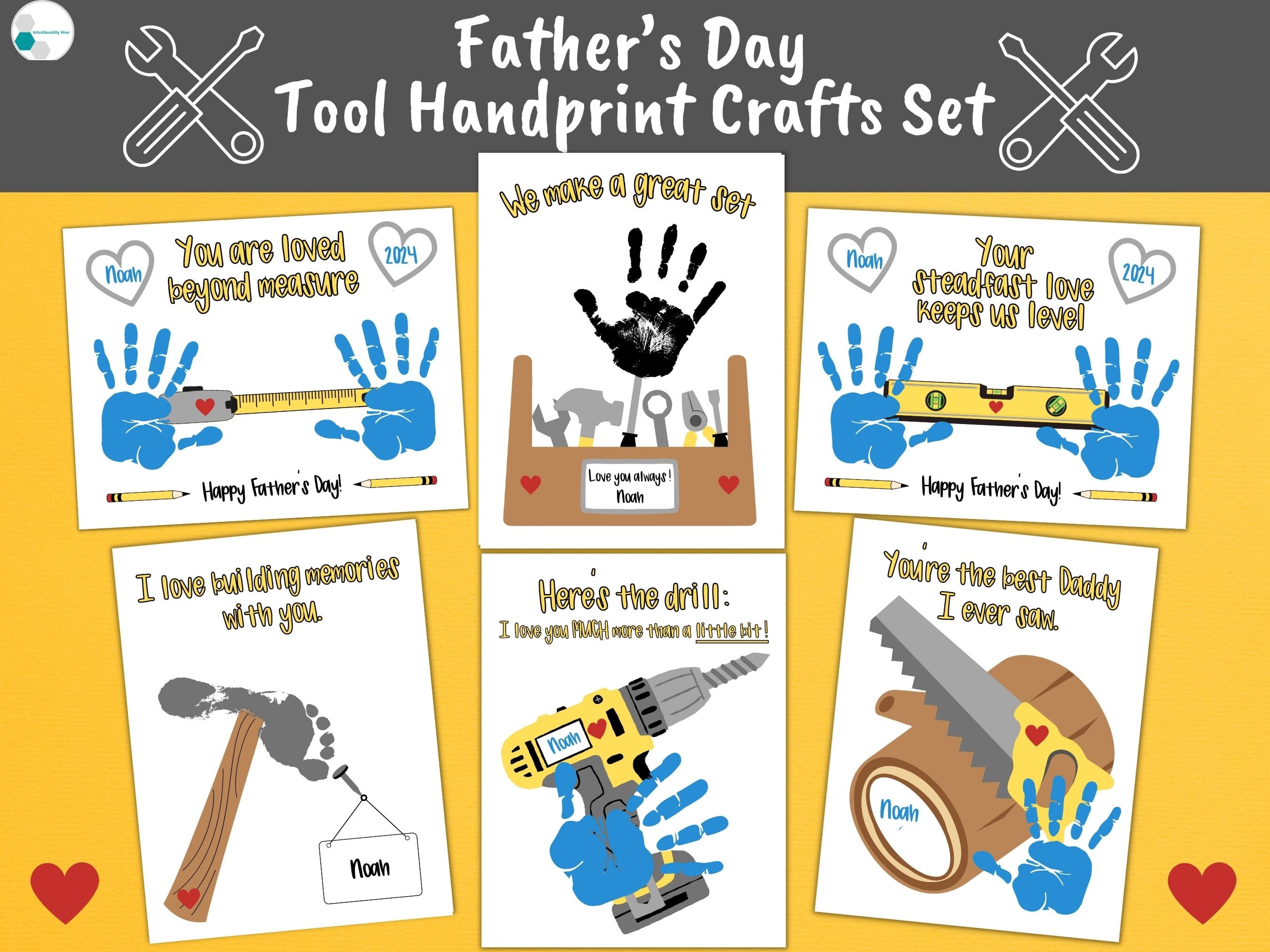 Tool Dad Handprint Footprint Art Craft Bundle, Father's Day Handprint Art Dad Gift from Toddler Baby Kids, Grandpa Handprint Art, Tool Craft