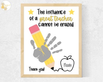Teacher Appreciation Handprint Art Pencil, End of Year Teacher Thank You Gift, Daycare Toddler Preschool Teacher Handprint Gift Erased
