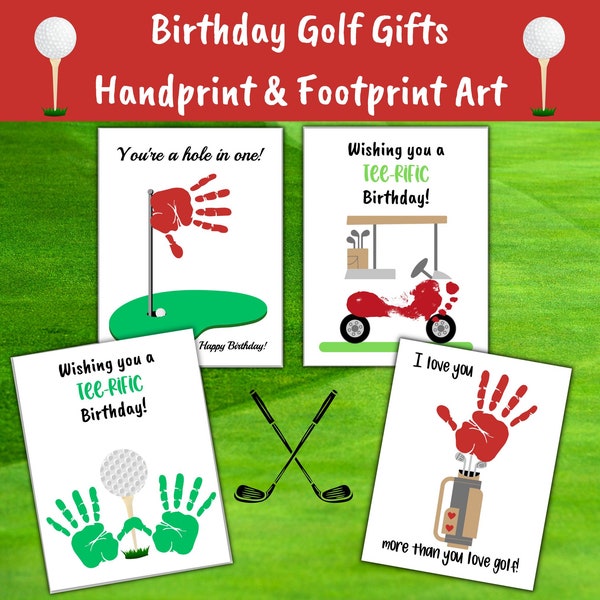 Golf Birthday Handprint Crafts, Dad Golf Gift from Baby Toddler Kids, Golf Footprint Art, Golf Birthday Card Printable, Golf Gift Printable