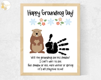 Groundhog Day Handprint Art: Toddler Craft Printable (Digital Download)