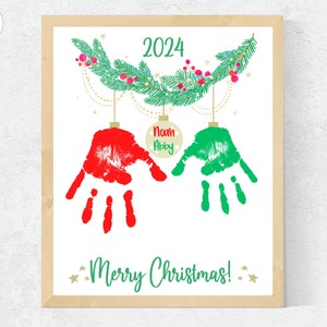 Créations manuelles de Noël 2024 pour 2 enfants en bas âge, jumeaux, cadeau de Noël 2024 empreinte de main des enfants de la fratrie, carte de Noël avec empreinte de la main d'âge préscolaire