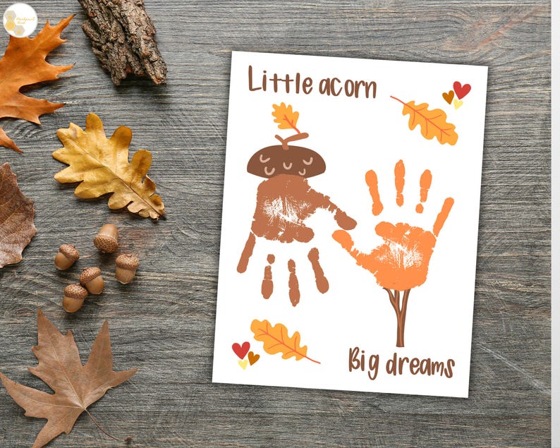 Fall Handprint Art Craft Printable, Little Acorn Fall Craft for Kids ...