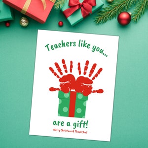 Preschool Teacher Christmas Gift Handprint Card, Toddler Teacher Gift, Daycare Teacher Gift, Teacher Thank You Card, Christmas Handprint image 2