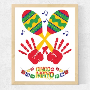 Manualidad con huellas de manos del Cinco de Mayo, manualidad del Cinco de Mayo para niños pequeños, actividad imprimible del Cinco de Mayo feliz, artesanía de mayo para preescolar