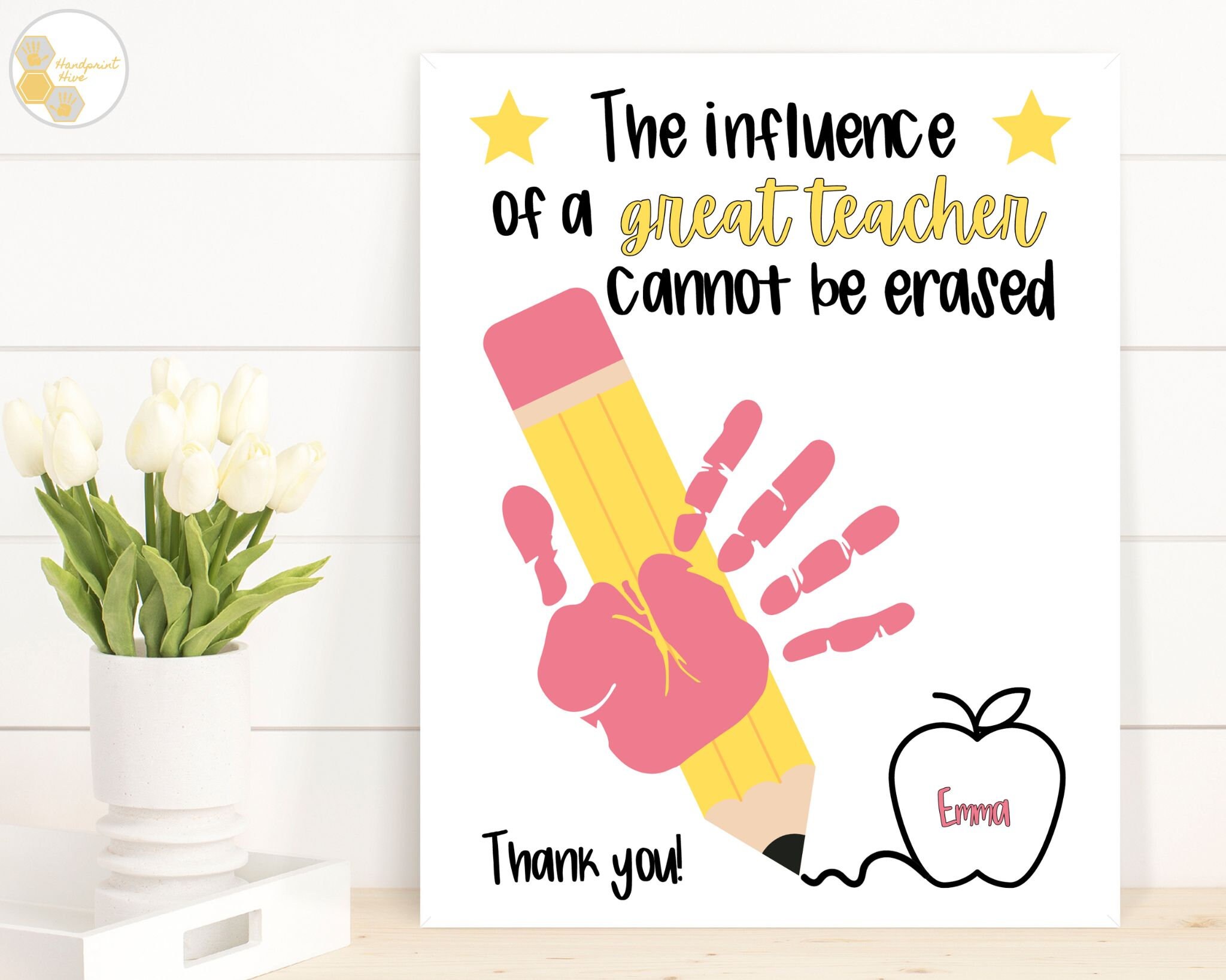Teacher Appreciation Handprint Art Pencil, End of Year Teacher Thank ...