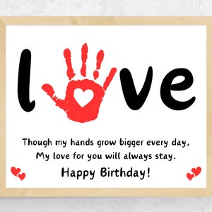 Love Birthday Handprint Art Craft, Birthday Handprint for Mom Grandma Dad Grandpa, Handprint Birthday Card Handprint Craft for Toddler Baby