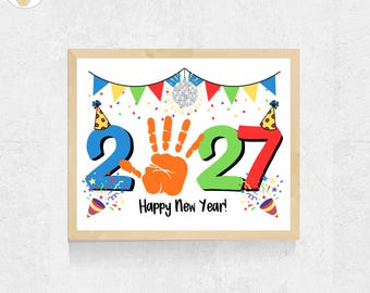 2027 New Years Handprint Craft Printable, Happy New Year 2027 Craft for Kids
