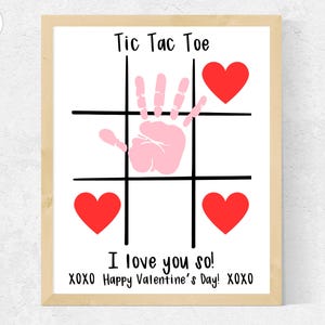 Tic Tac Toe Valentijnsdag handafdruk kunst ambacht, XOXO baby peuter kinderen kleuterschool Valentijn afdrukbare kaart, liefde handafdruk ambacht Valentijn