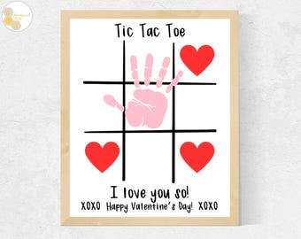 Tic Tac Toe Valentine Handprint Art: Kids Printable Card (Digital Download)