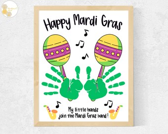 Mardi Gras Handprint Art Craft, Happy Mardi Gras Craft for Babies Toddlers Kids Daycare Preschool Mardi Gras Printable Activity Music Craft