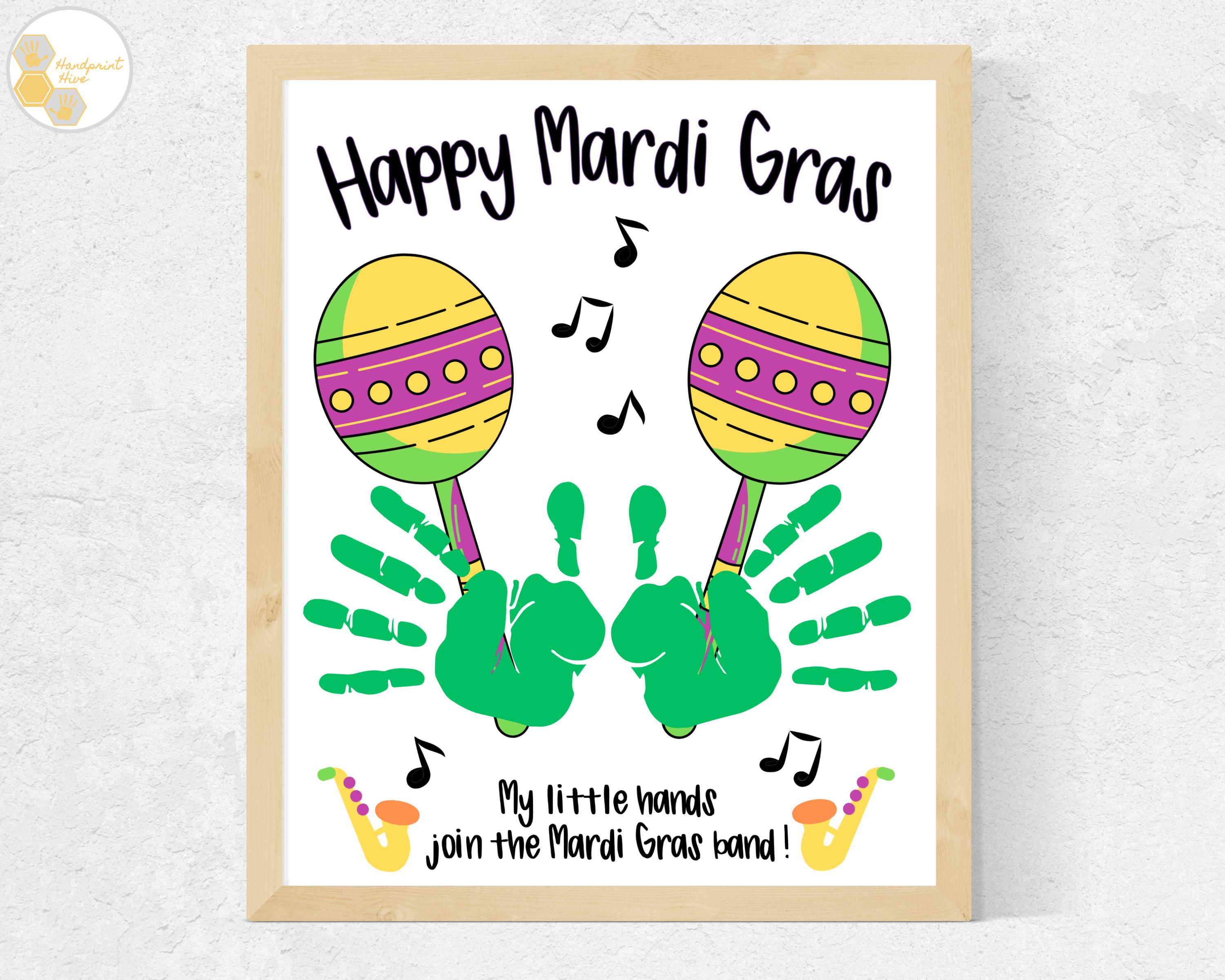31 Festive Mardi Gras Crafts for Kids 4 Mardi Gras Handprint Art Craft, Happy Mardi Gras Craft for Babies…