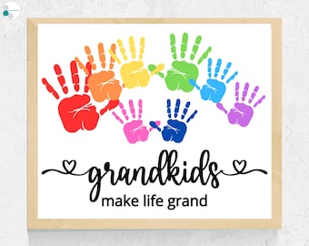 Handprint Grandkids Make Life Grand Printable Sign, Handprint Gift for Grandma Grandpa Grandparents Personalized Grandkids Gift Idea Craft