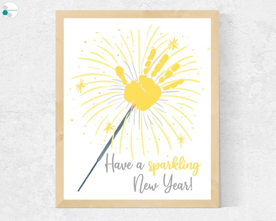New Year Handprint Craft for Toddler Preschool Baby, New Year Craft for Kids, Sparkler New Years Eve Handprint Printable, New Year Gift