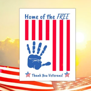 Veterans Handprint Craft from Kids | Printable Veterans Day Craft, Thank You Veterans Day Gift from Toddler Baby Kids, Veterans Day Card image 2