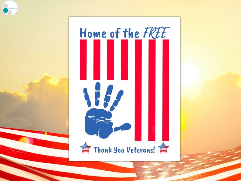 Veterans Handprint Craft from Kids | Printable Veterans Day Craft, Thank You Veterans Day Gift from Toddler Baby Kids, Veterans Day Card image 2