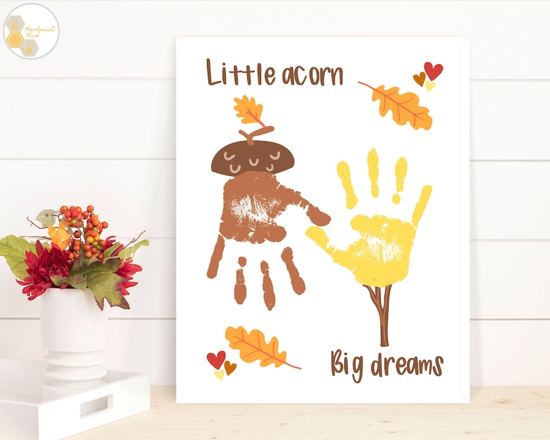 Fall Handprint Art Craft Printable, Little Acorn Fall Craft for Kids ...