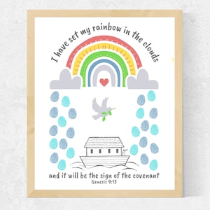 Noah&#39;s Ark Craft for Kids, Fingerprint Art Religious, Church Sunday School Craft for Kids, Preschool Bible Craft for Kids, Christian Craft