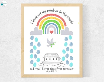 Noah's Ark Craft for Kids, Fingerprint Art Religious, Church Sunday School Craft for Kids, Preschool Bible Craft for Kids, Christian Craft