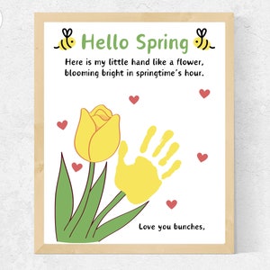 Spring Handprint Poem Tulip Art, Spring Flower Handprint Art, Spring Craft for Preschool Toddlers Baby, Spring Handprint Craft Printable