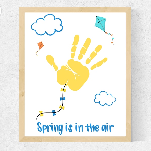 Kite Spring Handprint Art Craft, Spring is in the Air Handprint, Spring Craft for Preschool Toddlers Baby, Kite Handprint Craft Printable