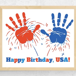 Fourth of July Handprint Craft Printable, Firework 4th of July Handprint Art for Toddler Baby Kids Siblings Preschool July 4th Craft Kids