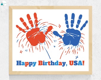 Fourth of July Handprint Craft Printable, Firework 4th of July Handprint Art for Toddler Baby Kids Siblings Preschool July 4th Craft Kids