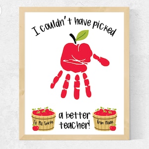 Lehrer-Handabdruck-Kunst-Apfel-Geschenk, Handabdruck-Lehrer-Anerkennungskarte, Kindergarten-Vorschullehrer-Dankeschön-Lehrer-Geschenk zum Jahresende