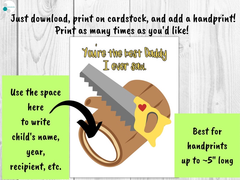 Saw Daddy Handprint Art Craft Printable, Best Dad Gift From Baby ...