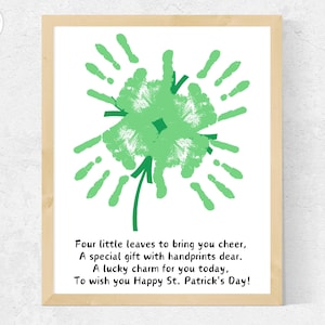 Poème d'art empreinte de main de la Saint-Patrick, trèfle empreinte de main artisanat imprimable bébé préscolaire bambin activité St Patricks, empreintes de main de mars