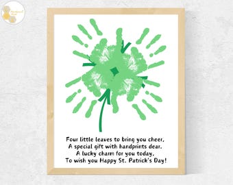 Clover St Patrick's Day Handprint Art Poem, Shamrock Handprint Craft Printable Baby Preschool Toddler St Patricks Activity, March Handprints