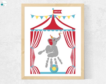 Circus Handprint Art, Handprint Craft for Toddlers and Preschool, Handprint Craft Spring Summer, Printable Circus Craft, Elephant Craft