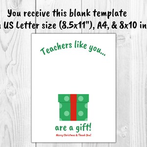 Preschool Teacher Christmas Gift Handprint Card, Toddler Teacher Gift, Daycare Teacher Gift, Teacher Thank You Card, Christmas Handprint image 3