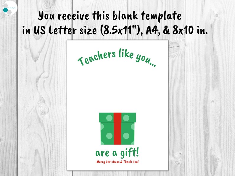 Preschool Teacher Christmas Gift Handprint Card, Toddler Teacher Gift, Daycare Teacher Gift, Teacher Thank You Card, Christmas Handprint image 3