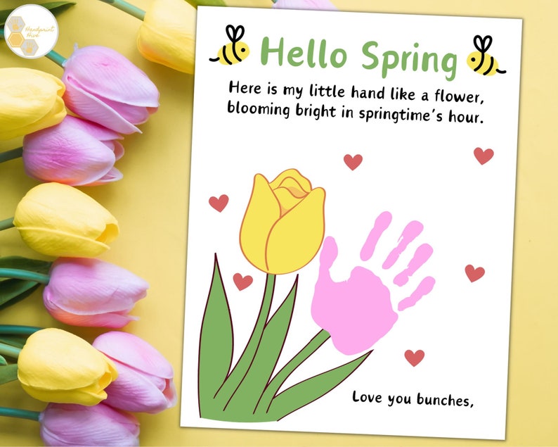Spring Handprint Poem Tulip Art, Spring Flower Handprint Art, Spring ...