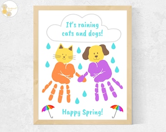 Raining Spring Handprint Art: Cats and Dogs Craft (Digital Download)