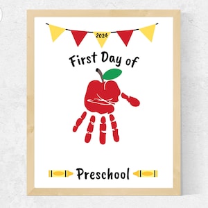 First Day of Preschool Handprint Craft Apple, Back to School Handprint Art, Back to Preschool Craft, 1st Day of Preschool Activity Printable image 1
